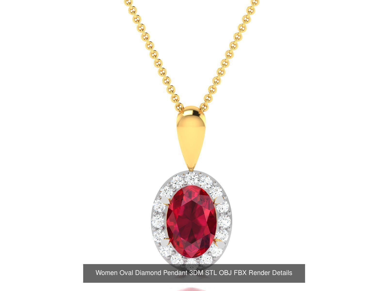 43 Solitaire Oval Diamond Pendant 3dm STL OBJ Details Collection _19