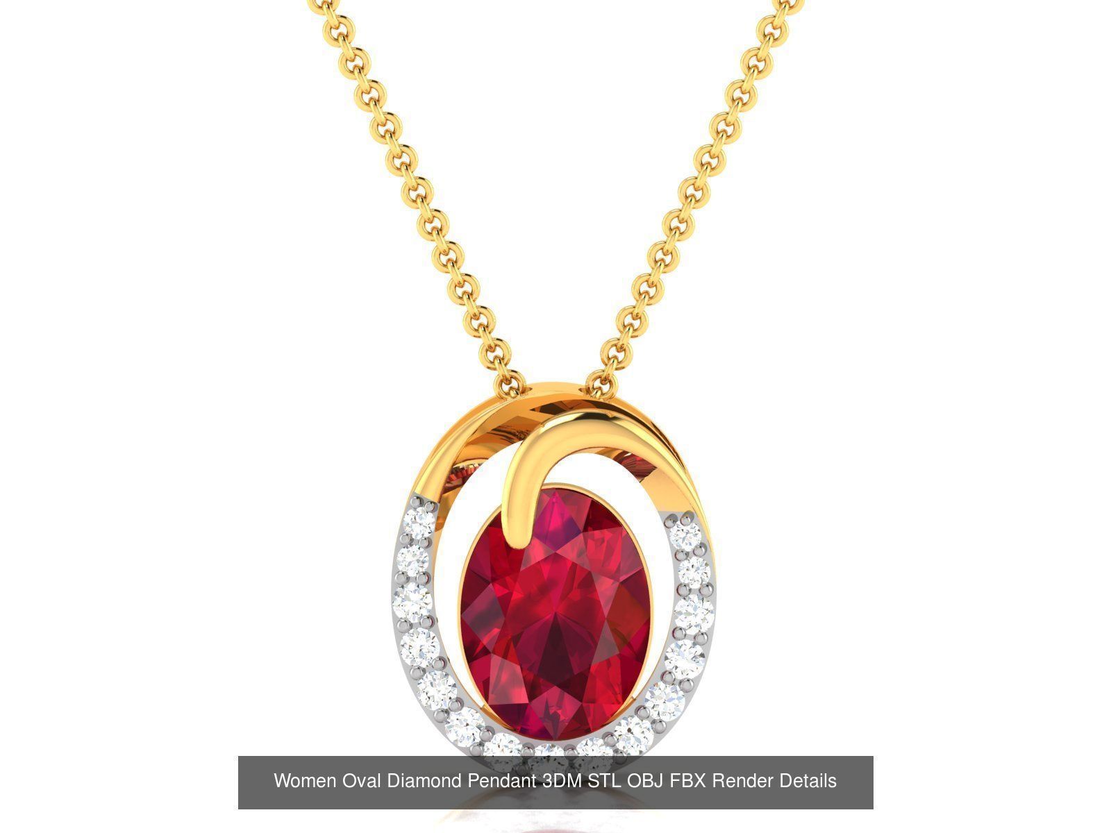 43 Solitaire Oval Diamond Pendant 3dm STL OBJ Details Collection _25