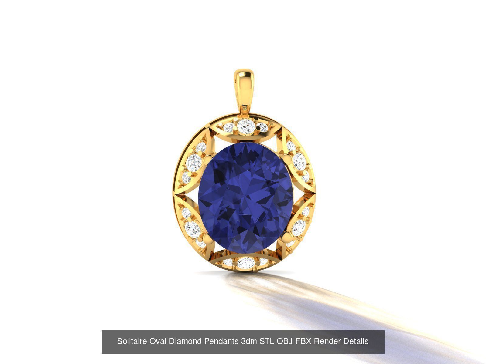 43 Solitaire Oval Diamond Pendant 3dm STL OBJ Details Collection _12