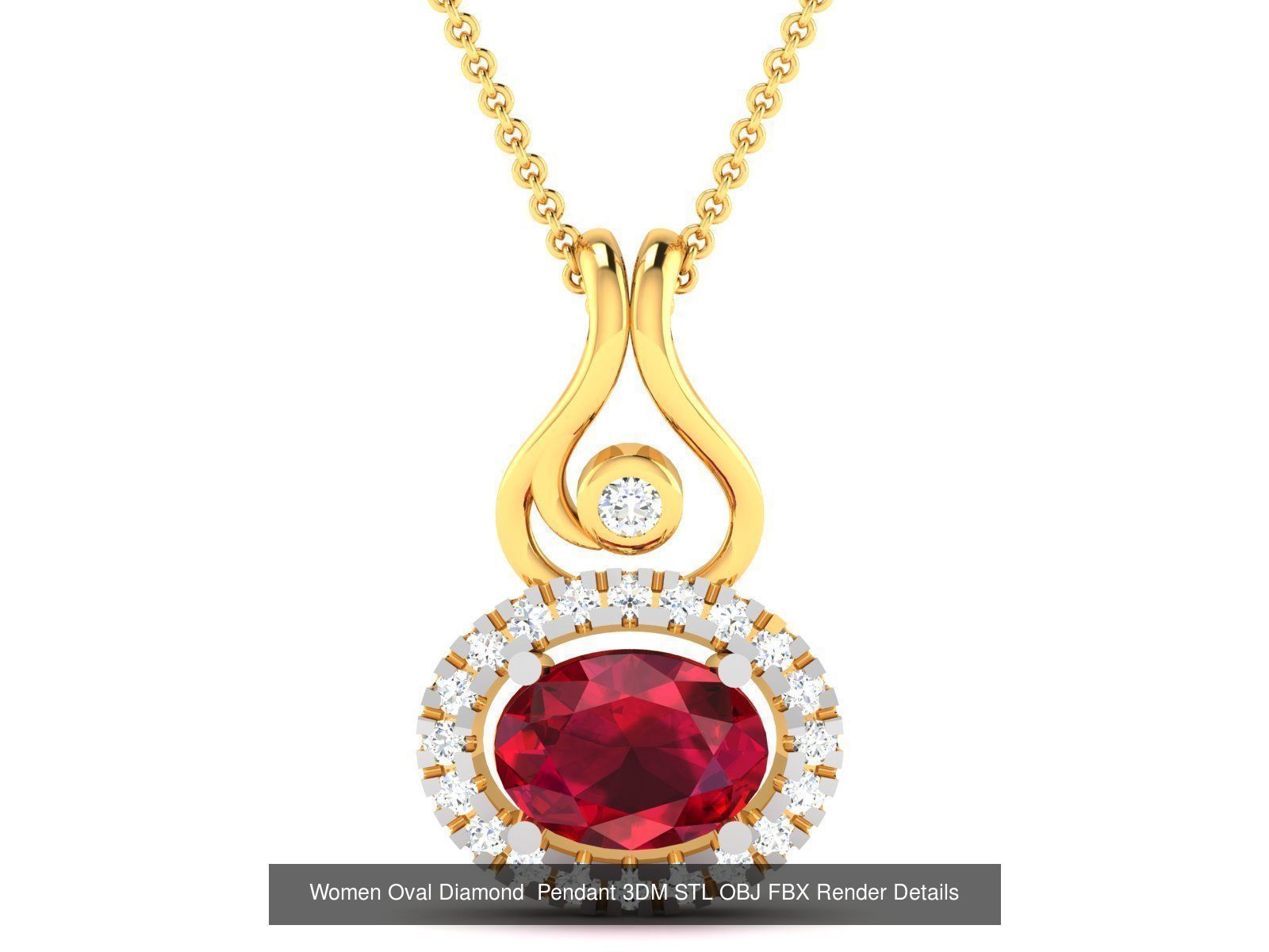 43 Solitaire Oval Diamond Pendant 3dm STL OBJ Details Collection _34