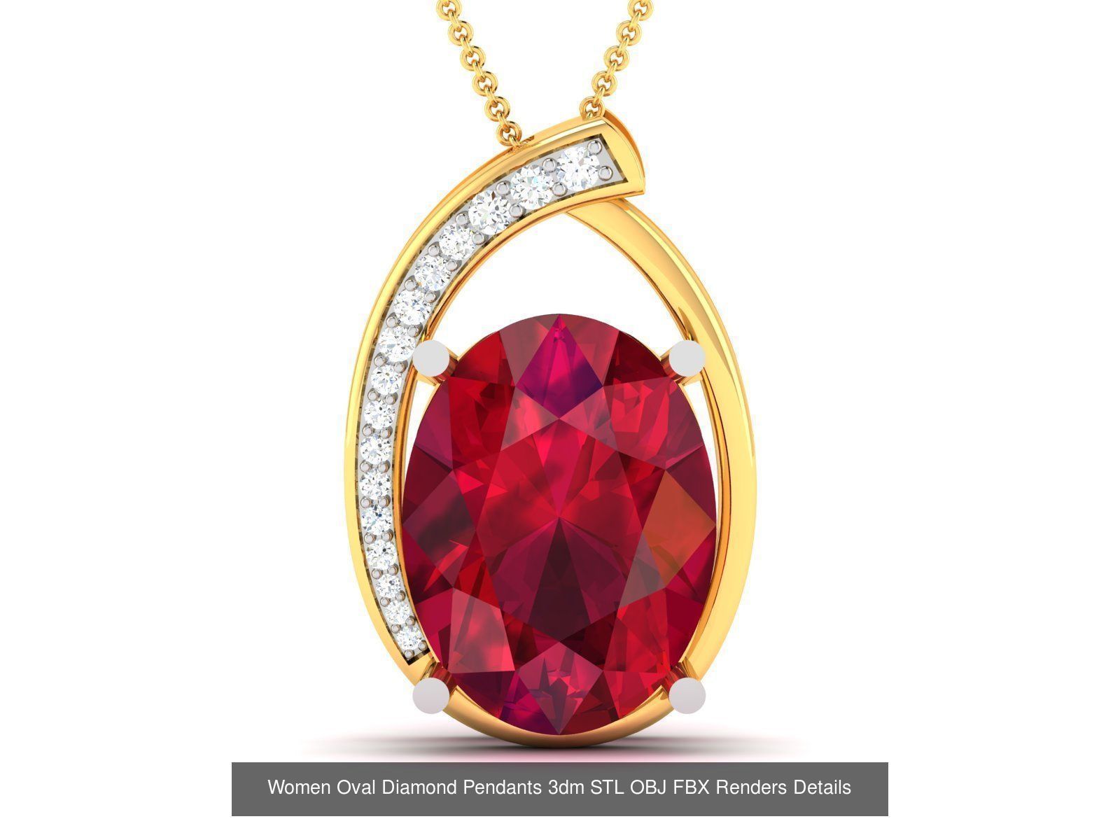 43 Solitaire Oval Diamond Pendant 3dm STL OBJ Details Collection _47