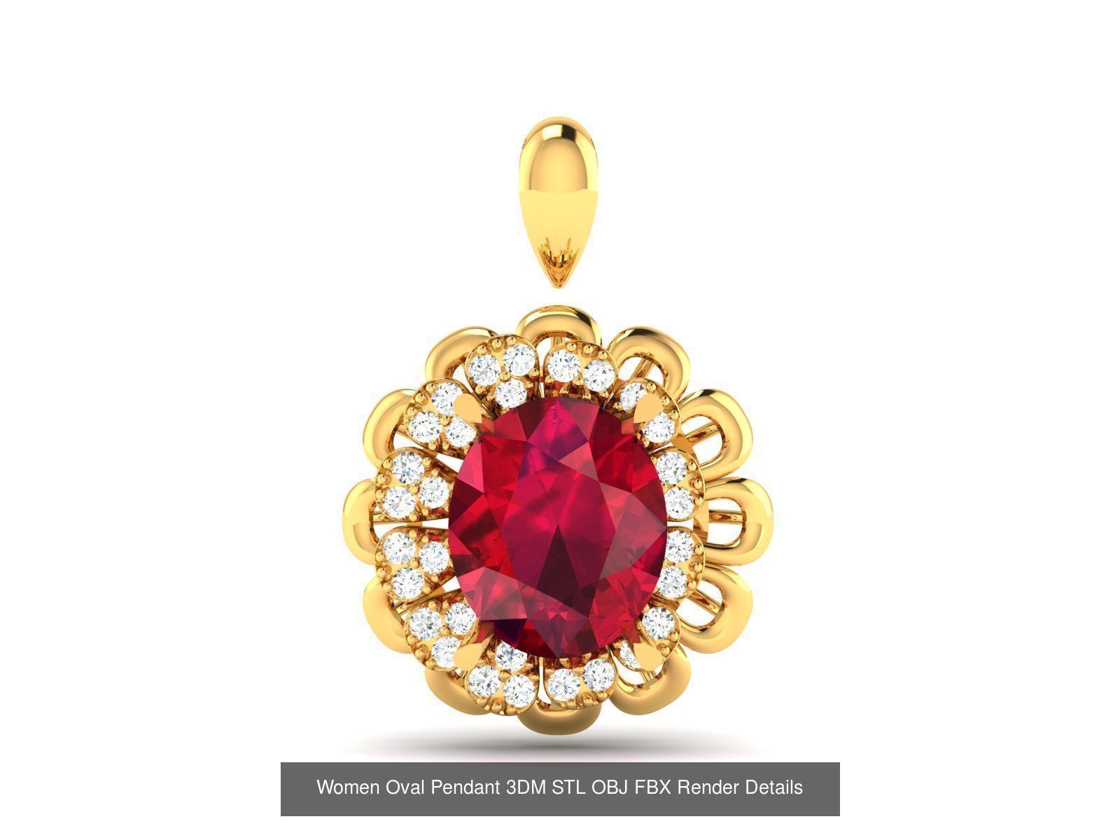 43 Solitaire Oval Diamond Pendant 3dm STL OBJ Details Collection _21