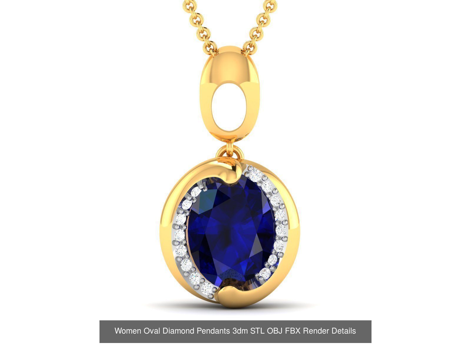 43 Solitaire Oval Diamond Pendant 3dm STL OBJ Details Collection _11
