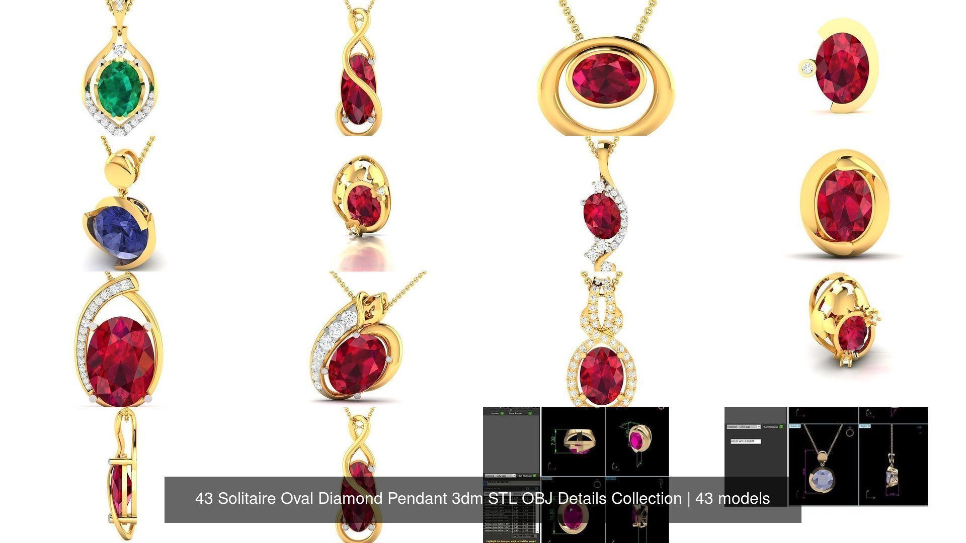 43 Solitaire Oval Diamond Pendant 3dm STL OBJ Details Collection _4
