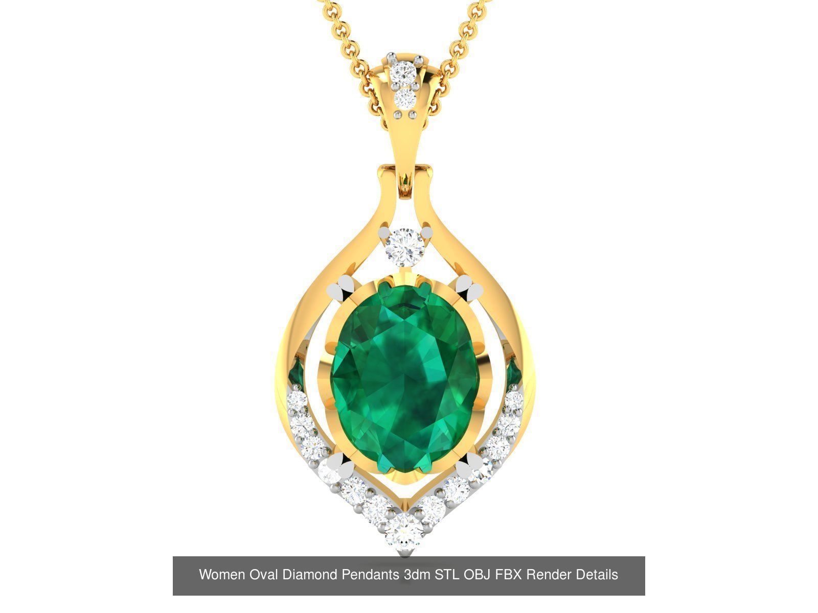 43 Solitaire Oval Diamond Pendant 3dm STL OBJ Details Collection _39