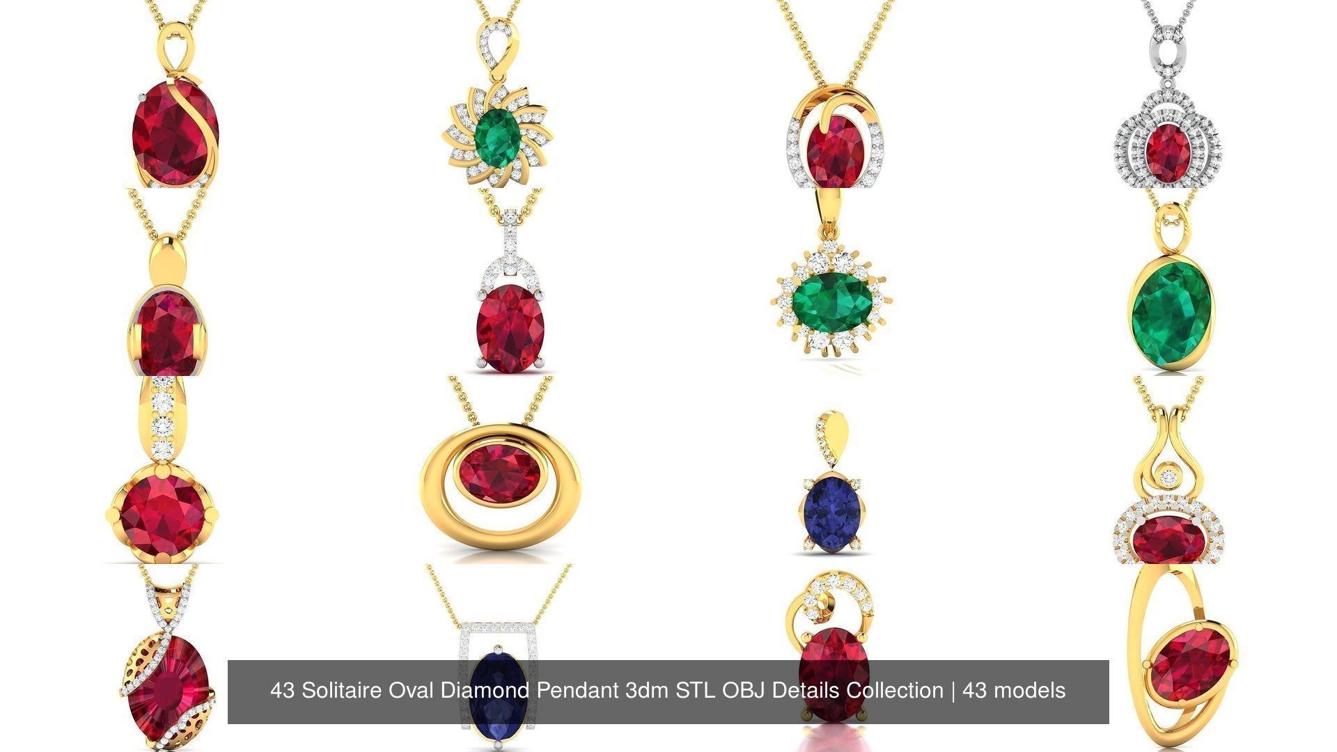 43 Solitaire Oval Diamond Pendant 3dm STL OBJ Details Collection _2