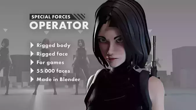 Battle Spec Ops Girl Operator Low-poly 3D model