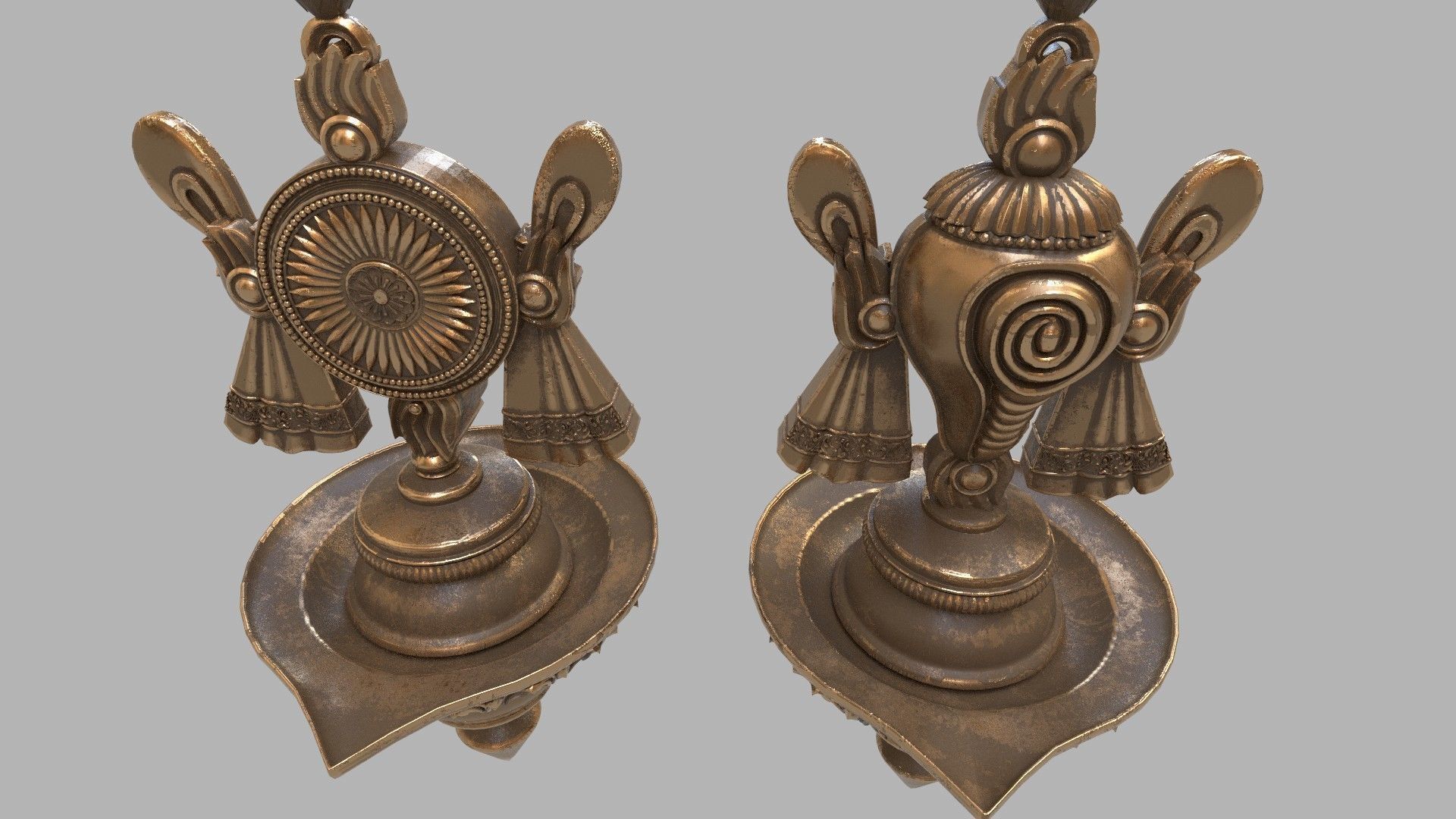 oil lamp shanku chakra oil lamp balaji  3D model_5