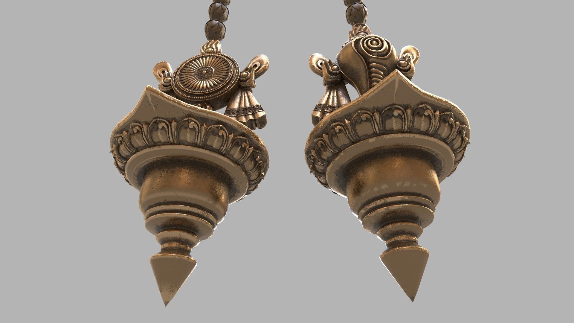 oil lamp shanku chakra oil lamp balaji  3D model_3