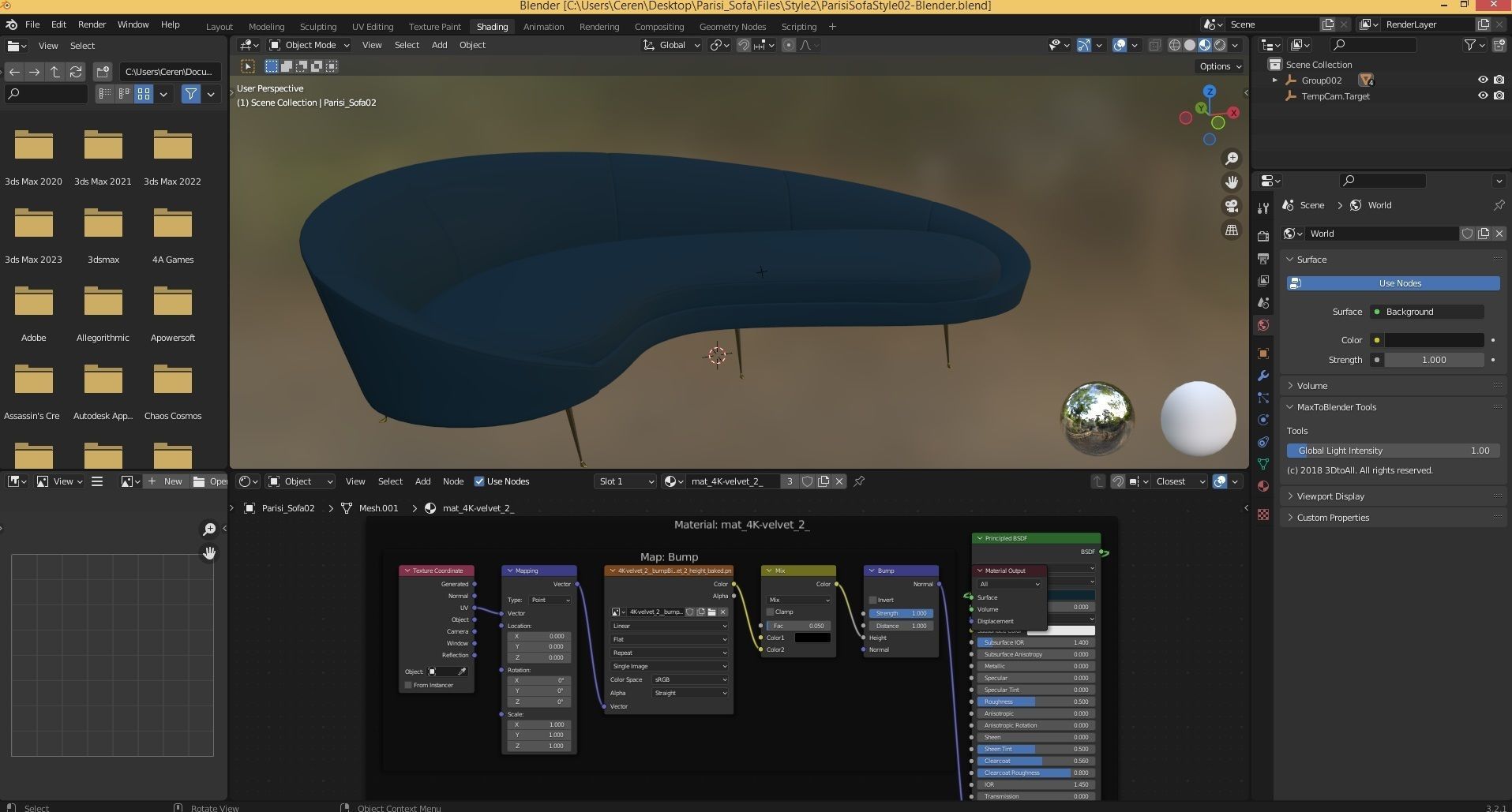 Ico Parisi Style Modern Curved Sofa 02  With Pro Studio Scene 3D model_25