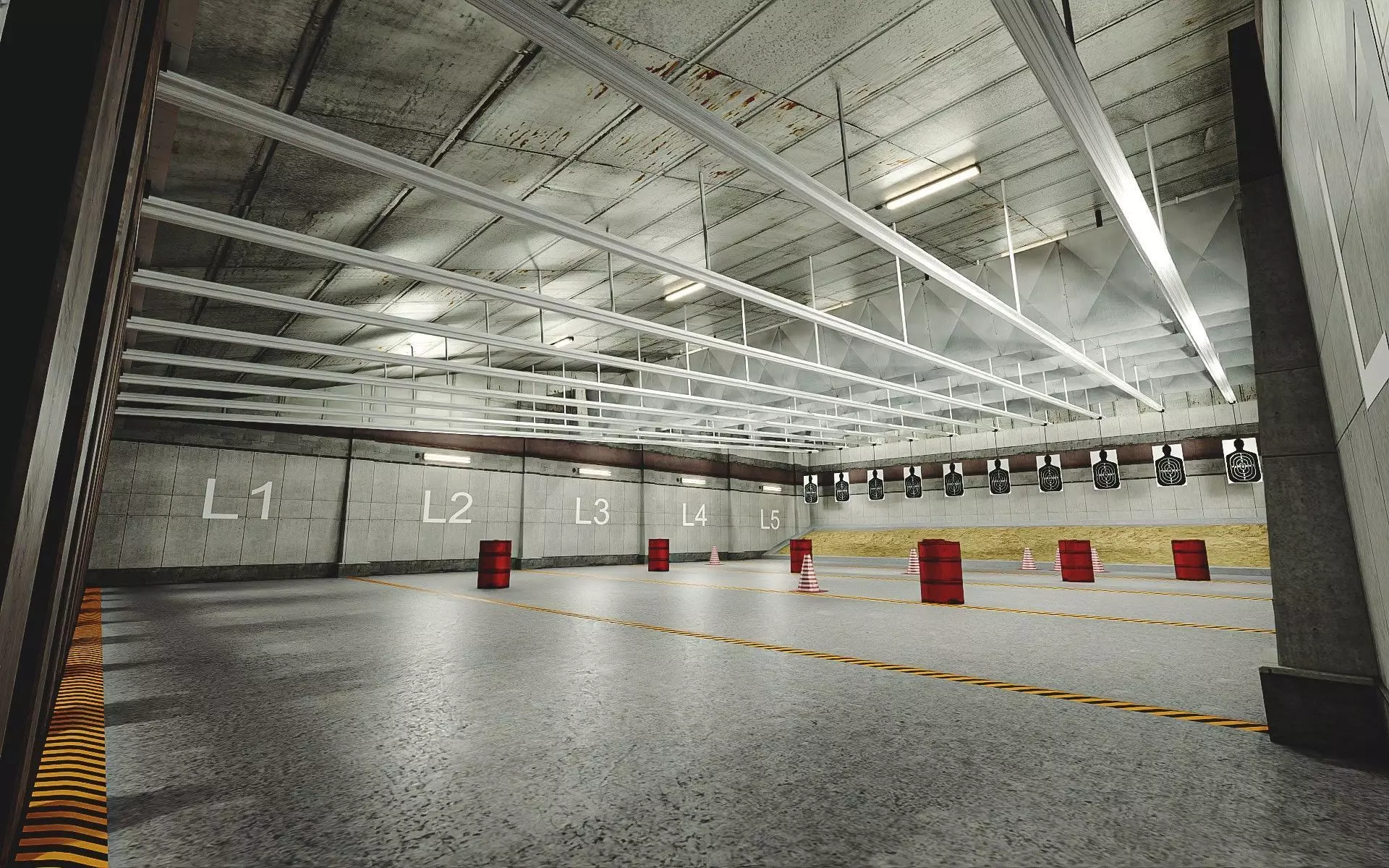 Gun Ranges Room Low-poly 3D model_0