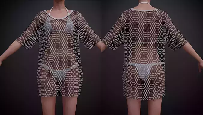 female swimsuit outfit - Bikini set and crotchet cover top Low-poly 3D model