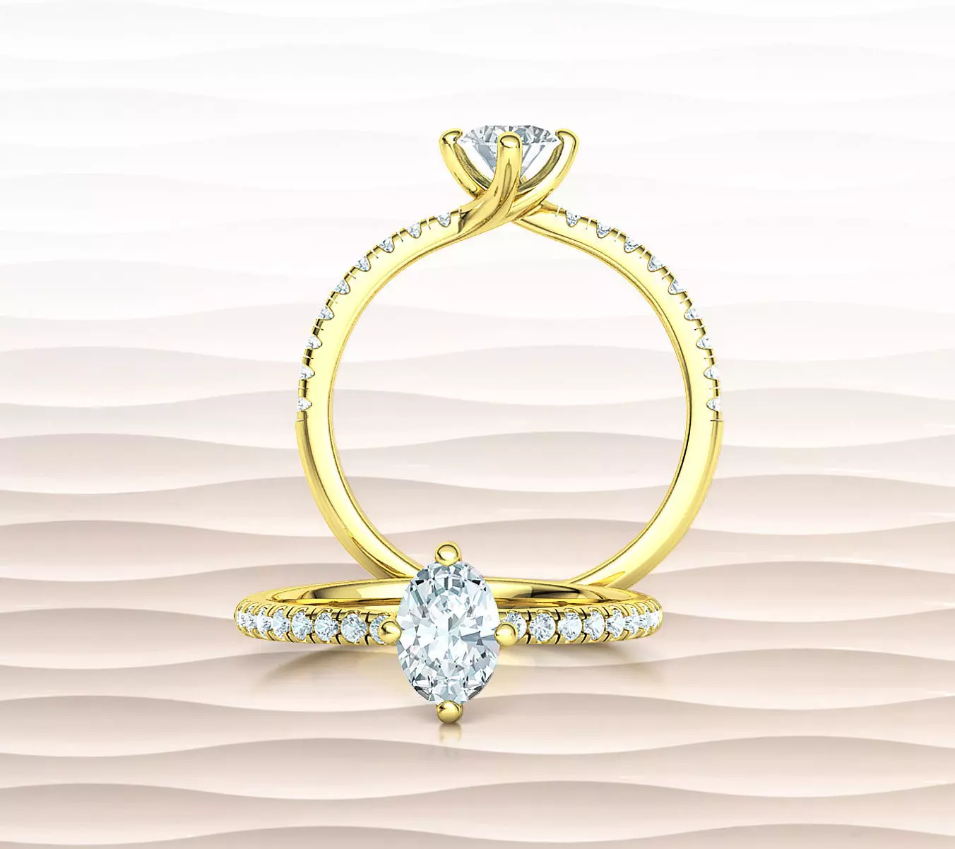 Solitaire Engagement Compass Set Four Claw Ring 7x5 Oval stone 3D print model