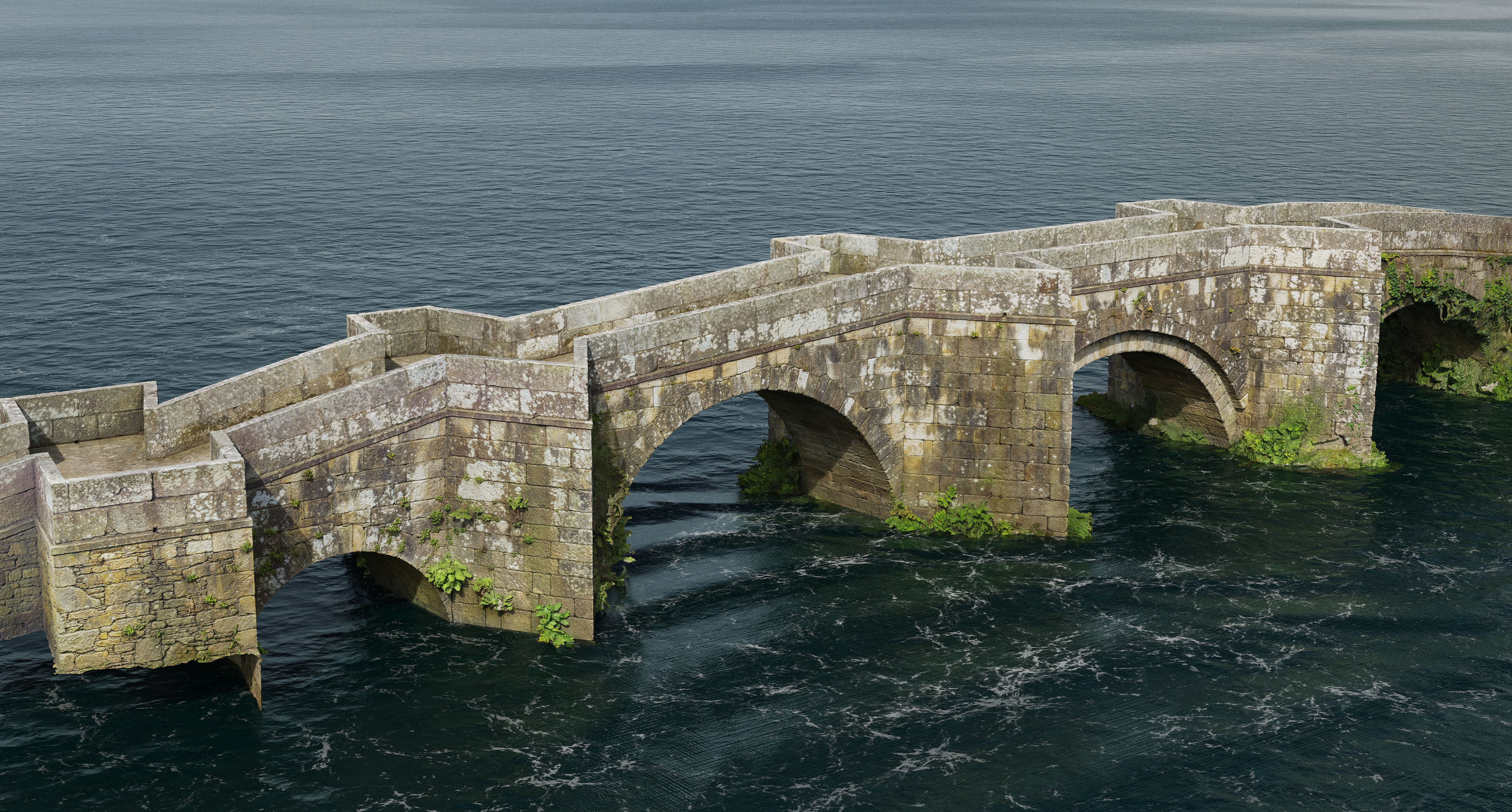 Old Roman Stone Bridge Medieval 3D model_9