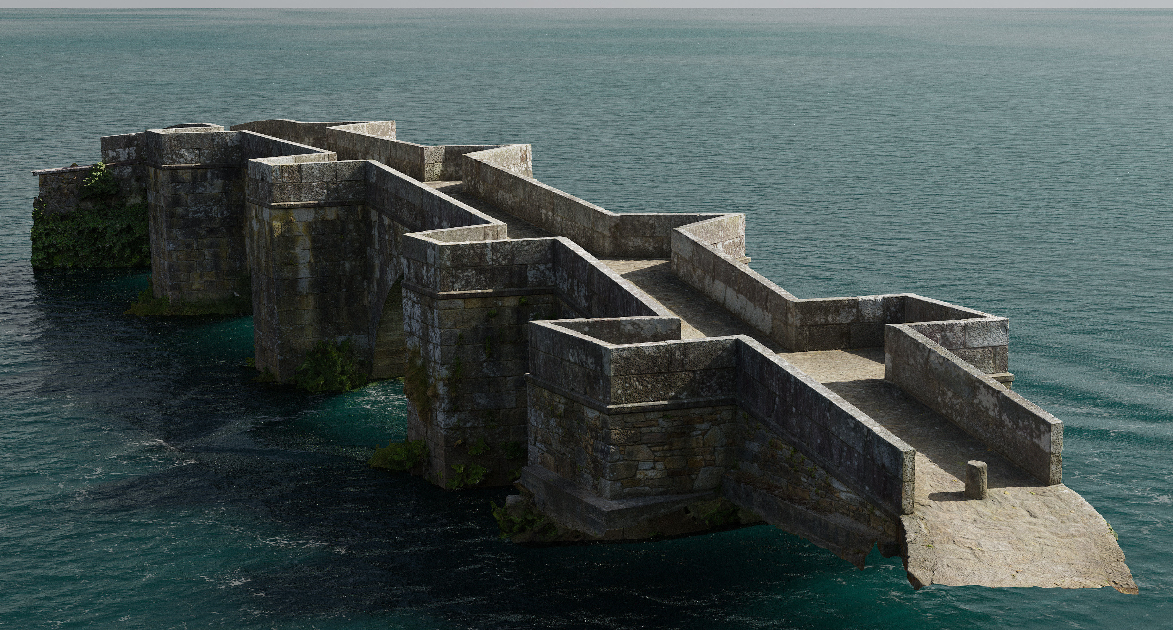 Old Roman Stone Bridge Medieval 3D model_4