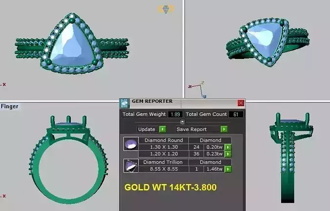 trillion halo double shank engagement ring