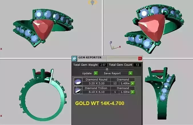 trillion twist shank engagement ring