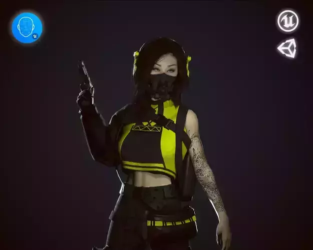 Cyberpunk Girl Low-poly 3D model