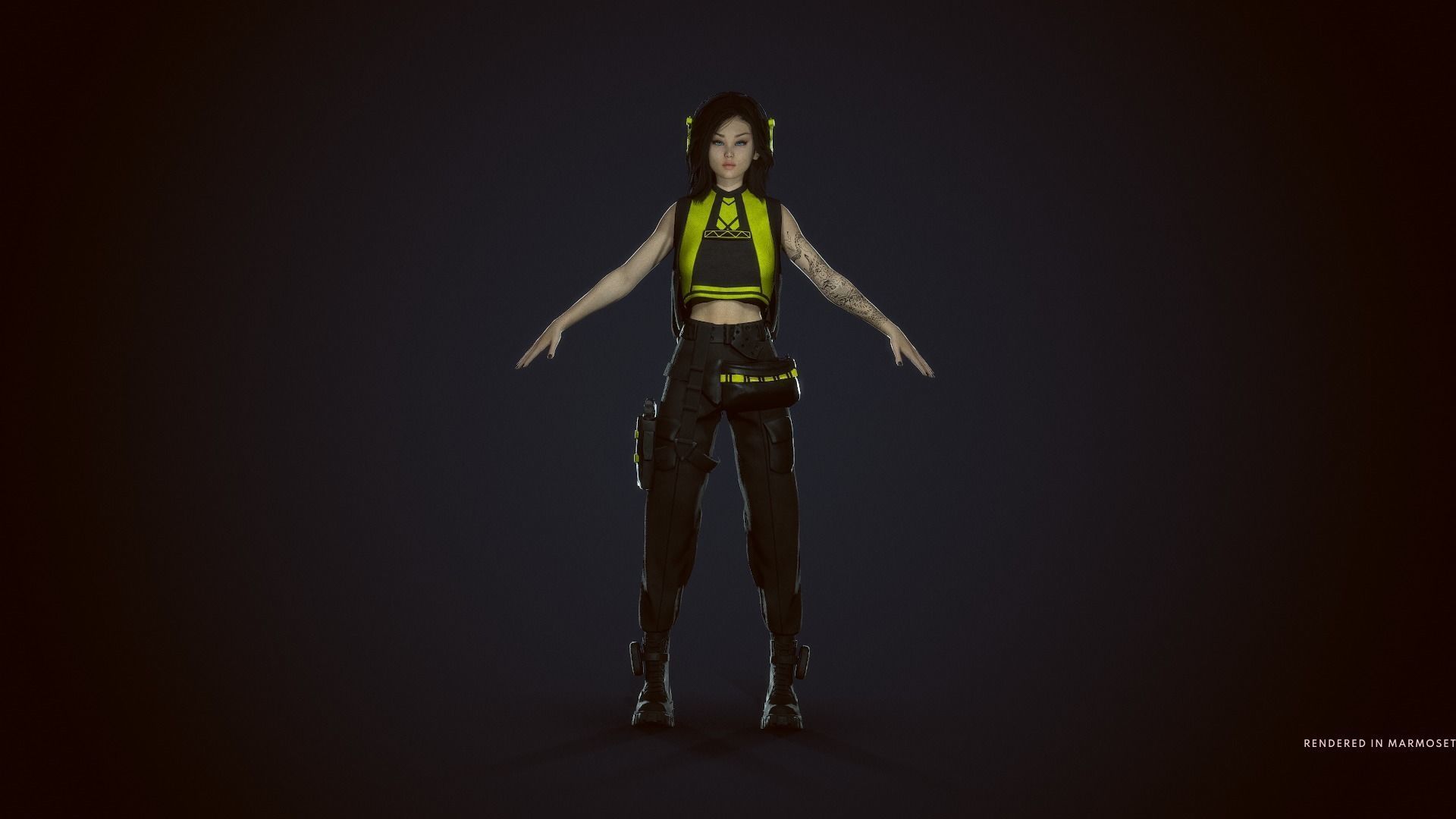 Cyberpunk Girl Low-poly 3D model_7