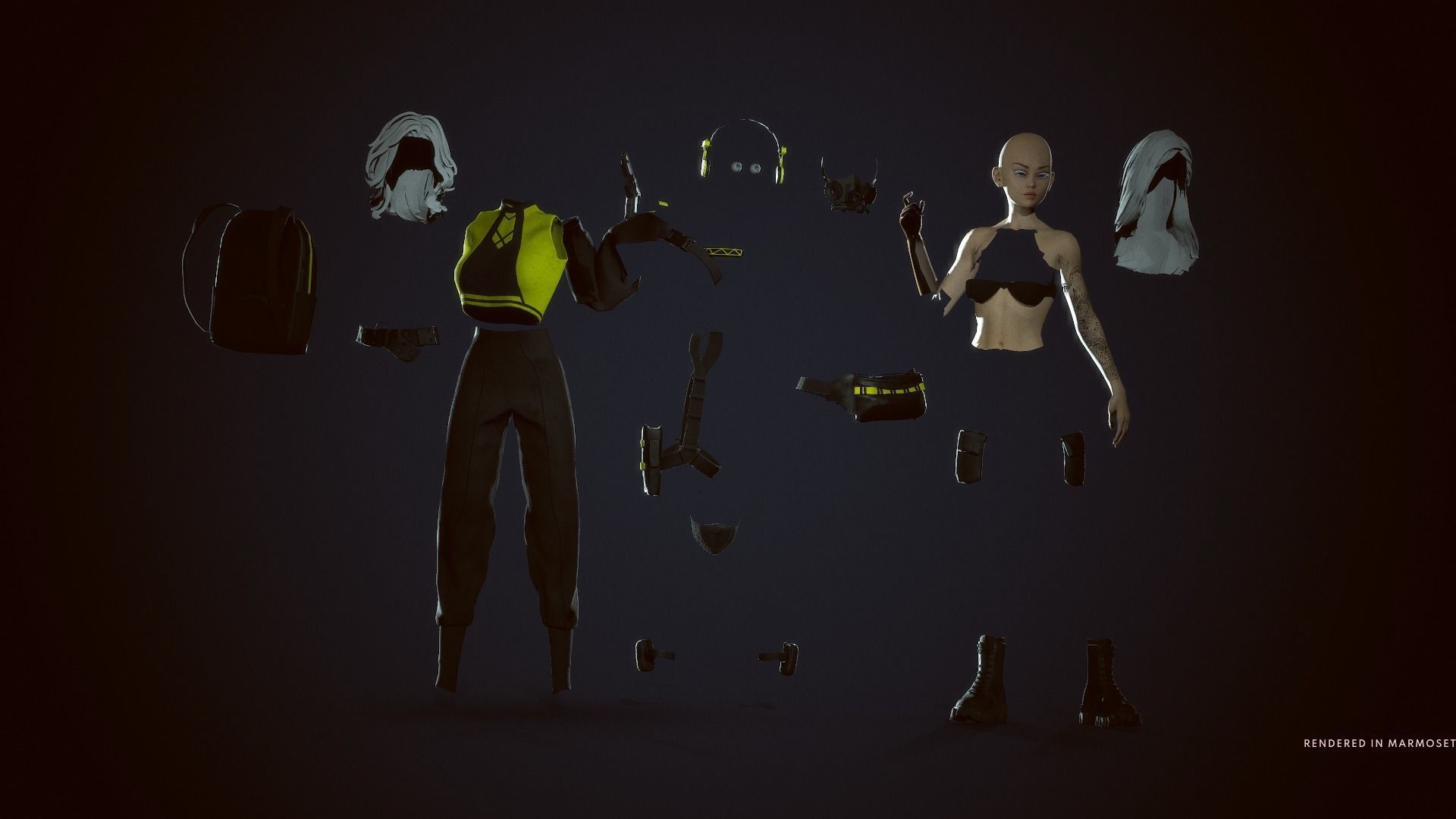 Cyberpunk Girl Low-poly 3D model_6