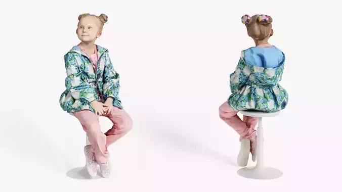 Child Girl Sitting Ks00030 Low-poly 3D model
