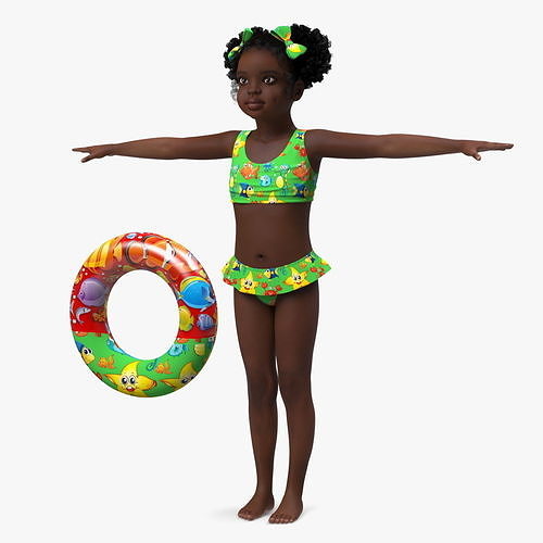 Black Child Girl Beach Style T-pose 3D model