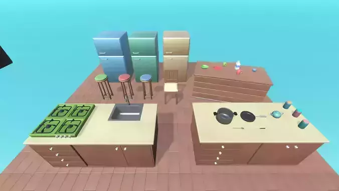 Stylized Kitchen Furniture - Game Ready