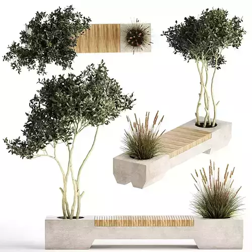 Bushes and tree for landscaping and urban environment 1145 3D model