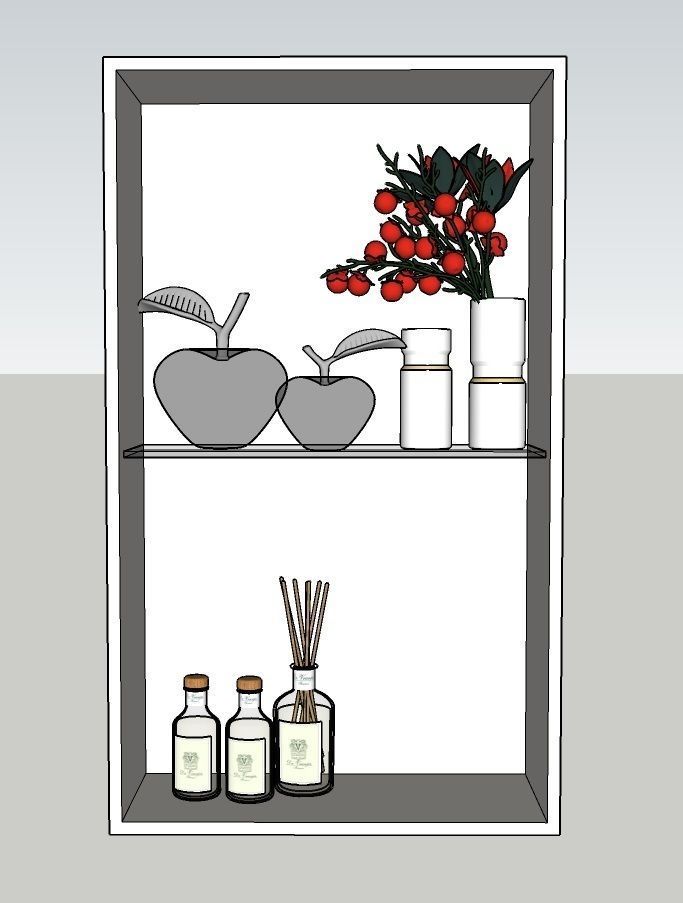 Decorative set shelf with flowers and bottles 3D model_3