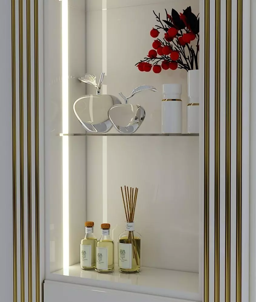 Decorative set shelf with flowers and bottles 3D model_0