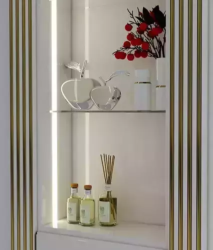 Decorative set shelf with flowers and bottles