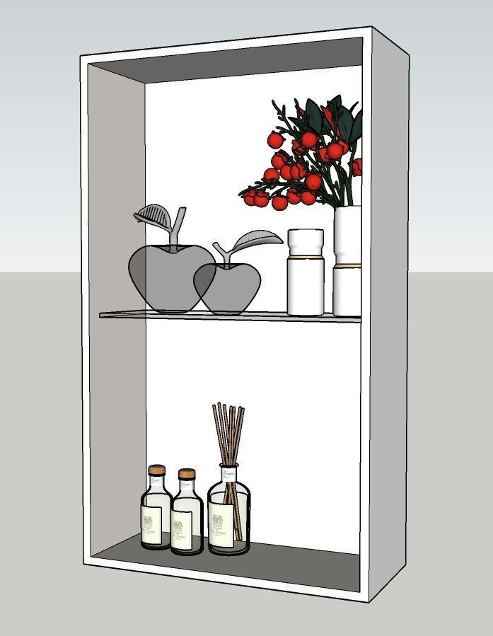 Decorative set shelf with flowers and bottles 3D model_2