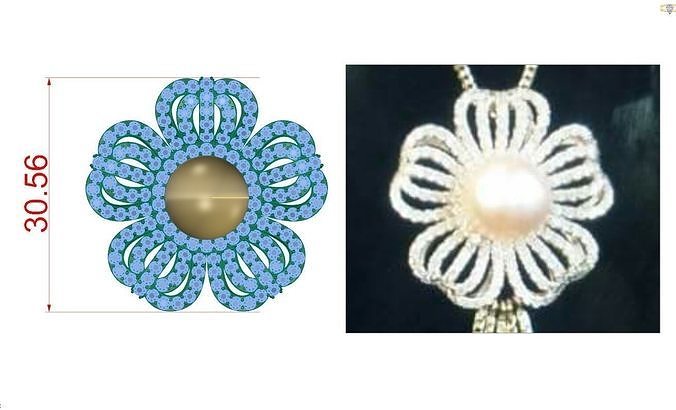 pendant beaded flower with pearl in center 3D print model