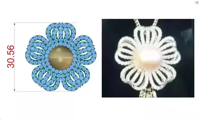 pendant beaded flower with pearl in center 3D print model