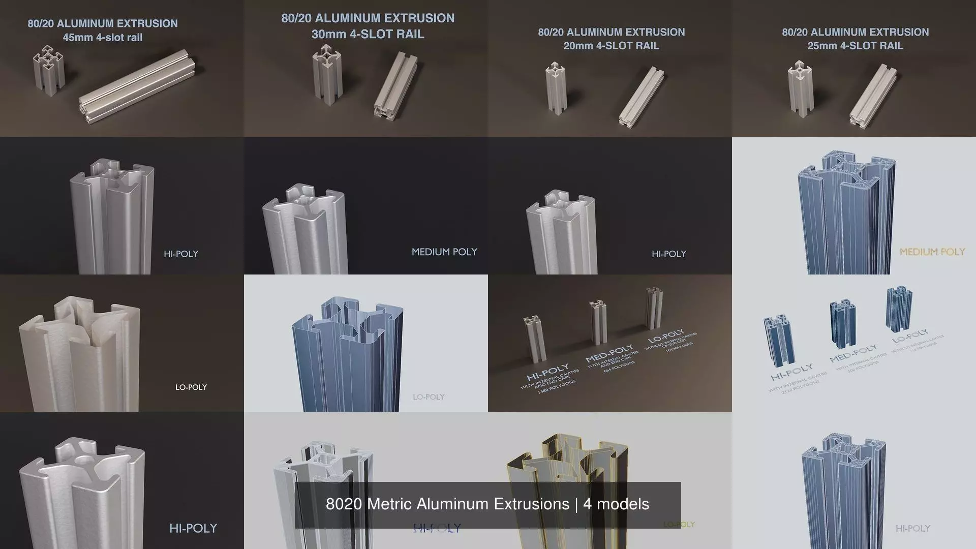 8020 Metric Aluminum Extrusions 3D Model Collection_0