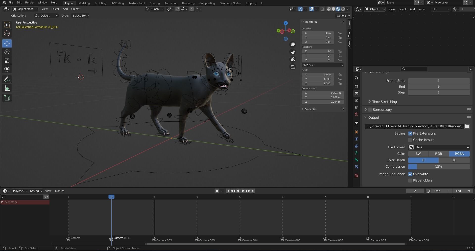 Cat Black Rigged in Blender Low-poly 3D model_13
