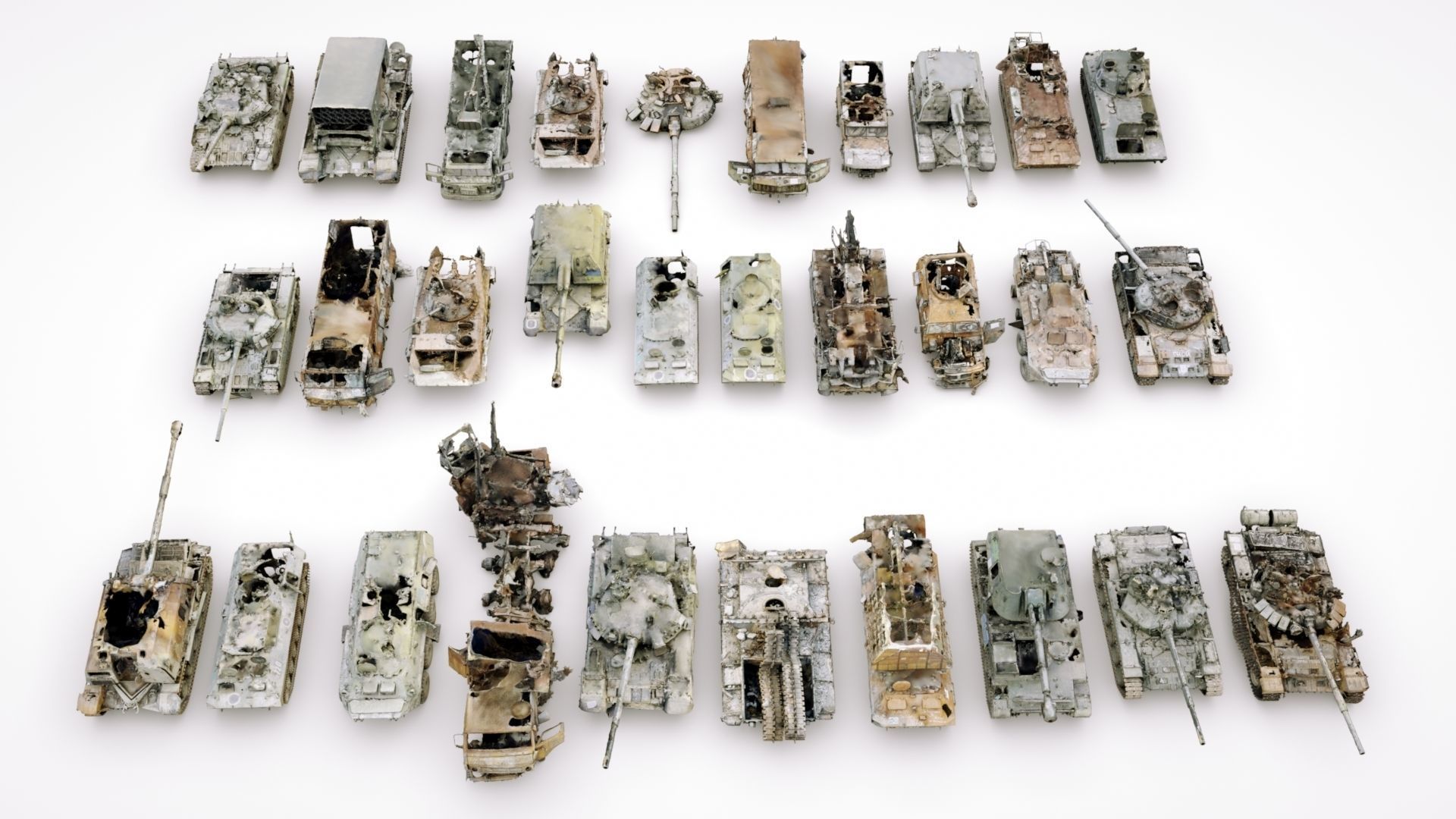 Destroyed russian armoured vehicles 30 assets collection  3D model_1