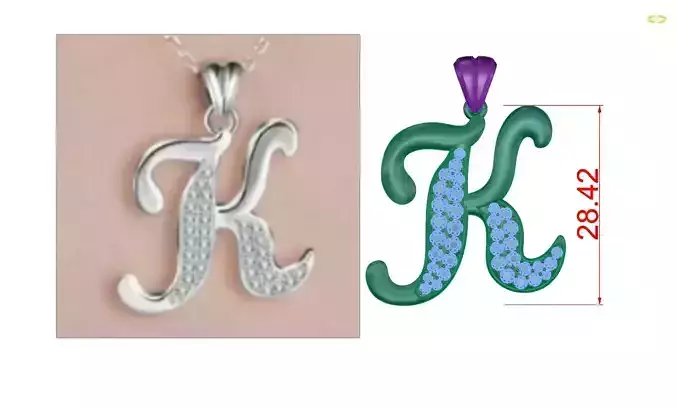 pendant necklace with letter k 3D print model