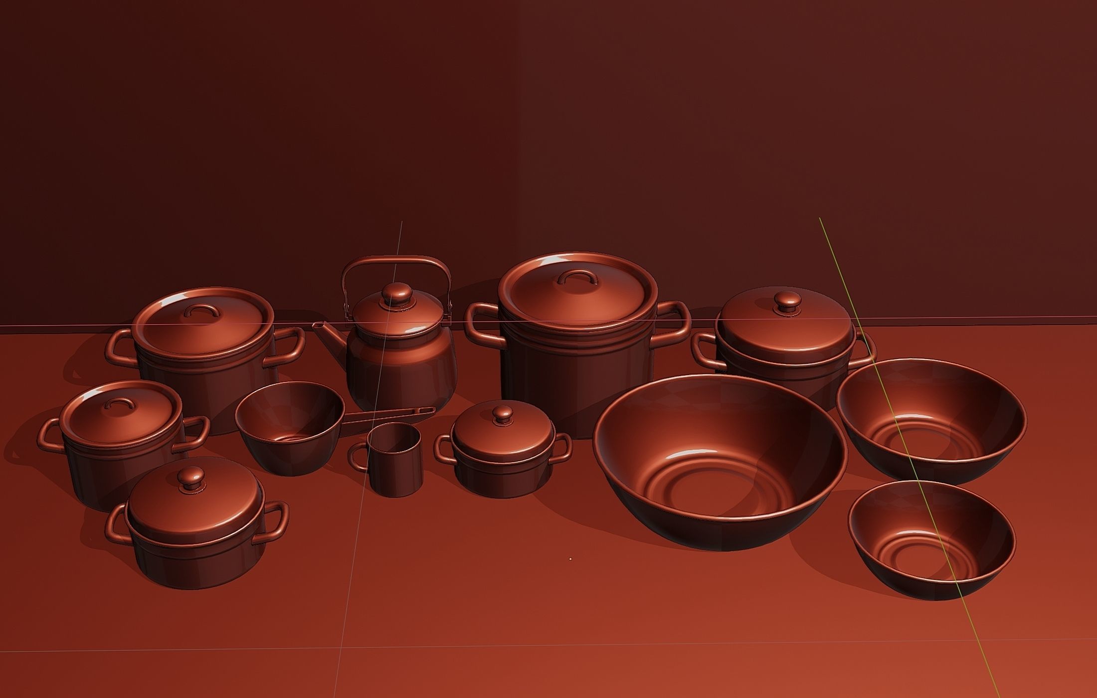 Large set of kitchen enamelware Low-poly 3D model_5