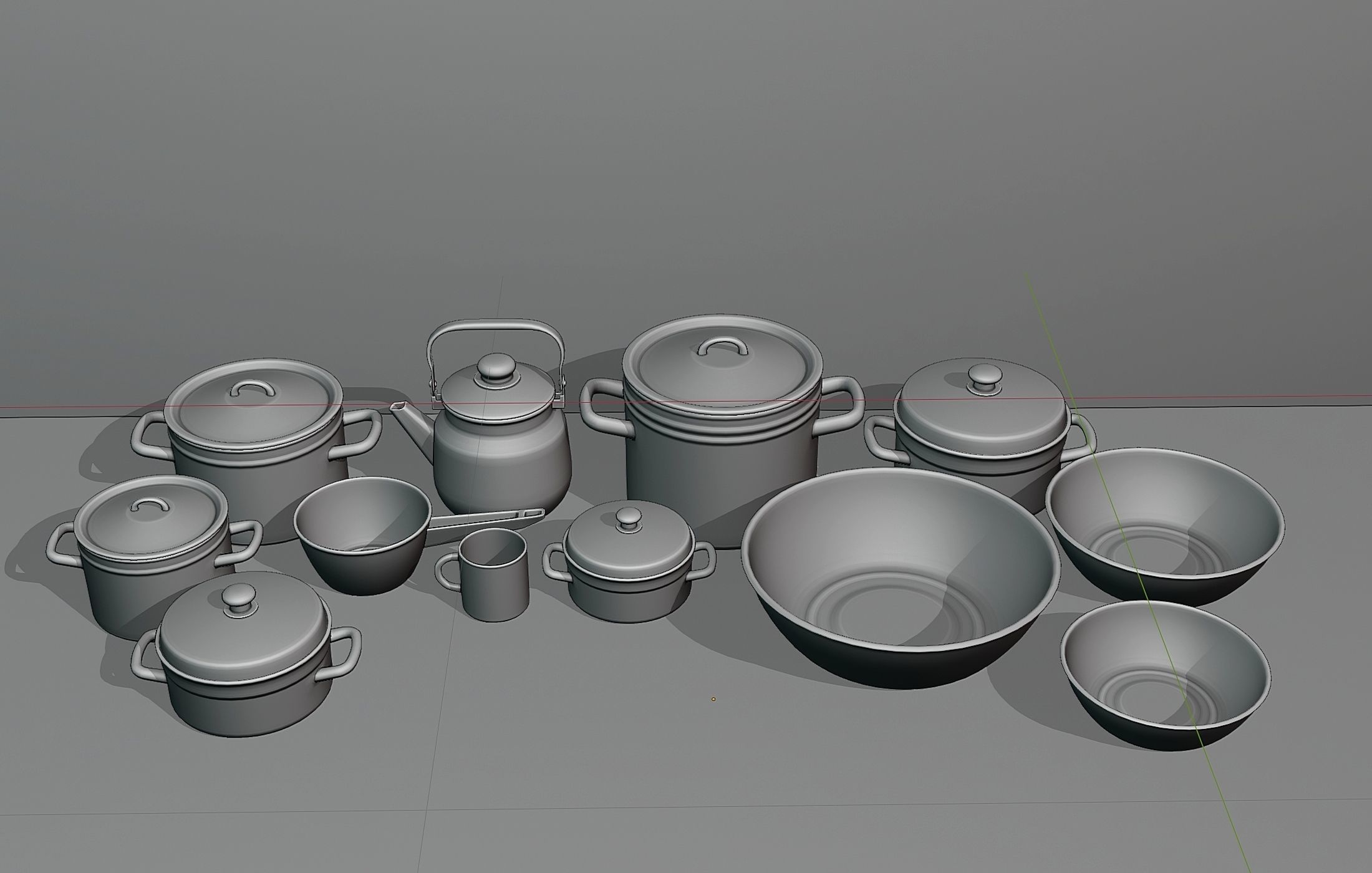 Large set of kitchen enamelware Low-poly 3D model_4
