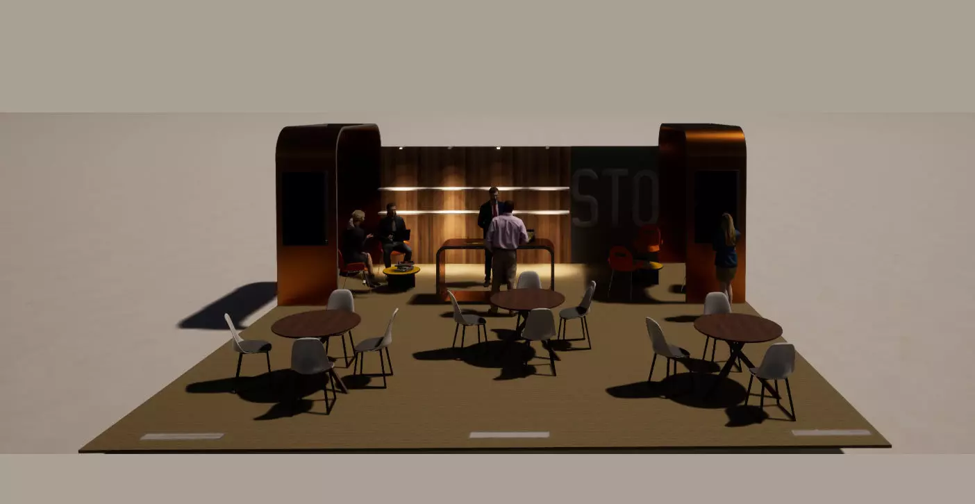 stand booth with tables and chairs 3D model_0