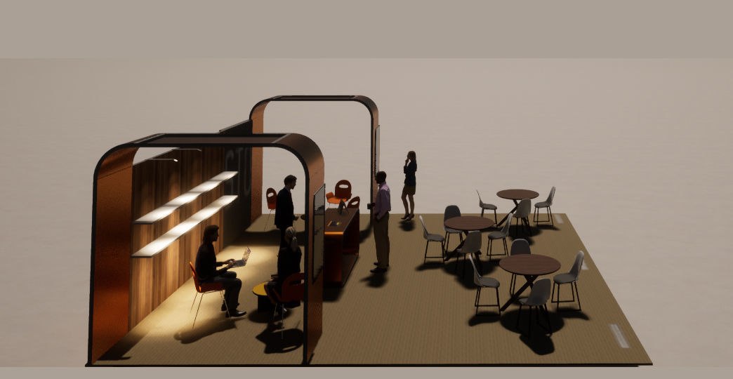 stand booth with tables and chairs 3D model_1