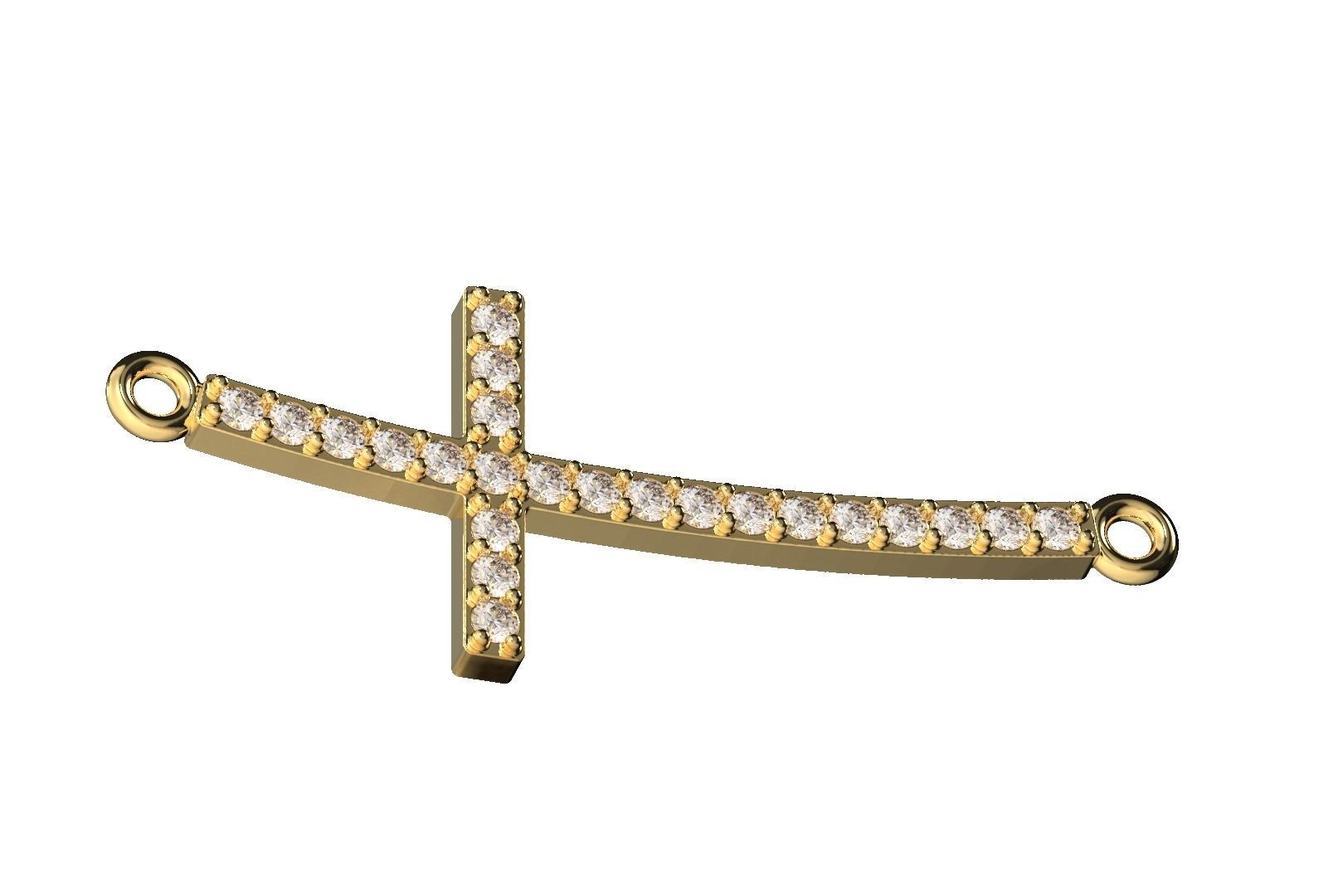  Curved Cross With Gems Pendant Necklace 3D print model_8