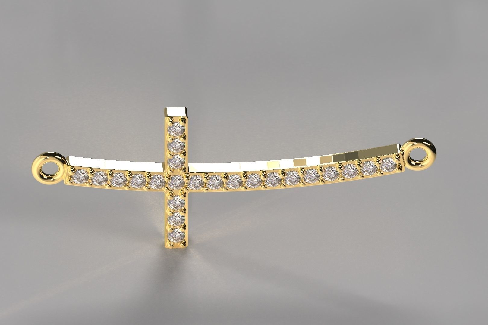  Curved Cross With Gems Pendant Necklace 3D print model_1