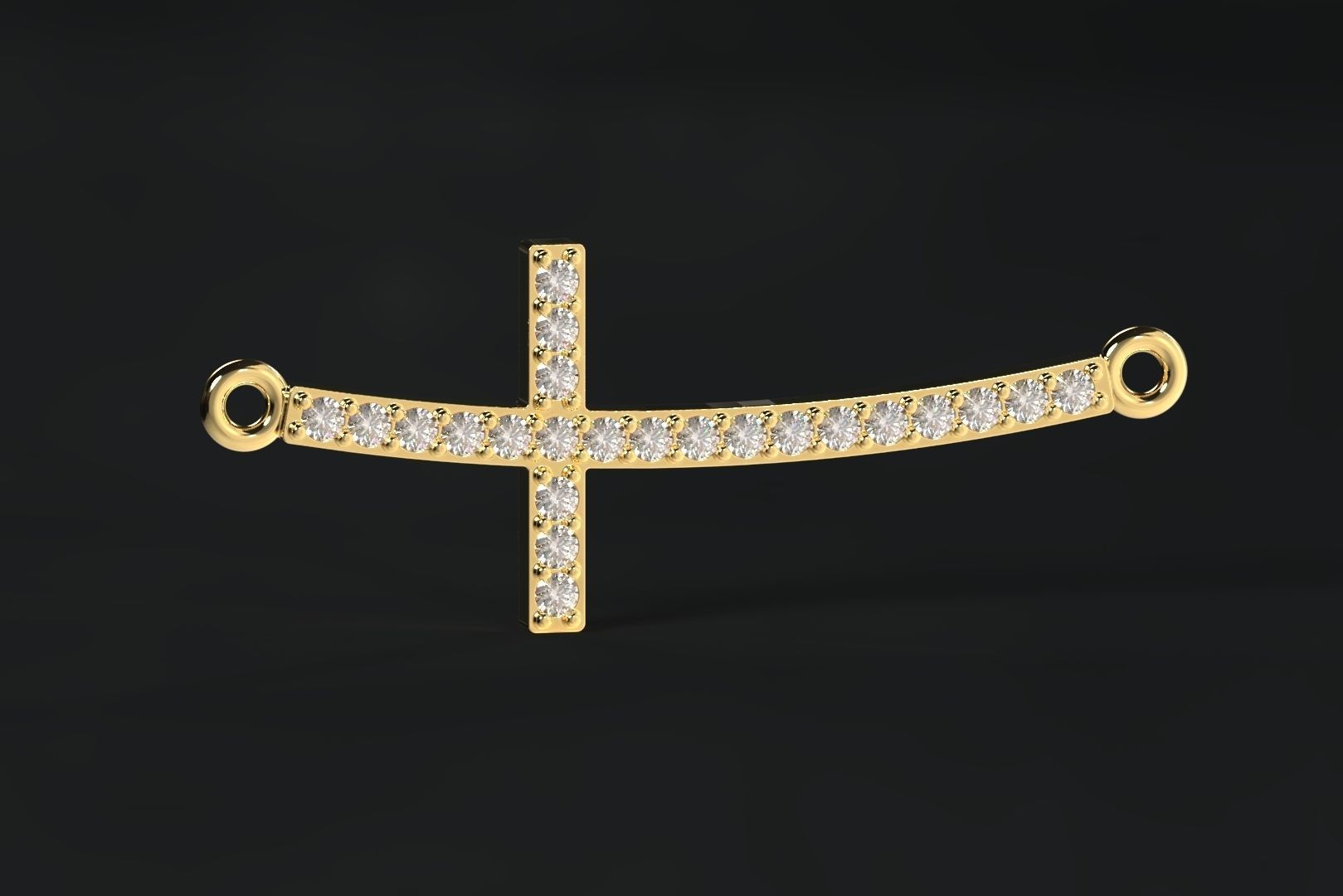  Curved Cross With Gems Pendant Necklace 3D print model_3