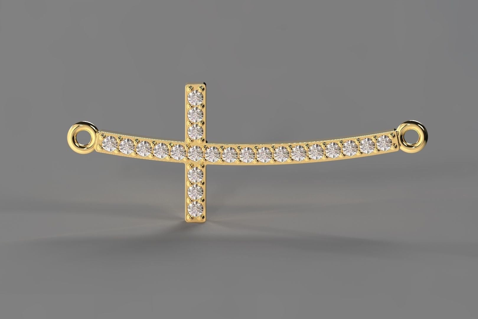  Curved Cross With Gems Pendant Necklace 3D print model_5