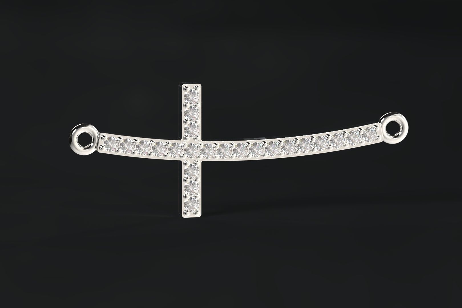 Curved Cross With Gems Pendant Necklace 3D print model_2