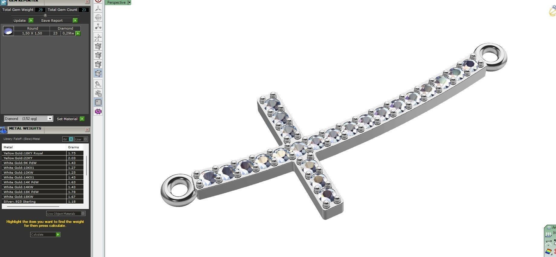  Curved Cross With Gems Pendant Necklace 3D print model_15