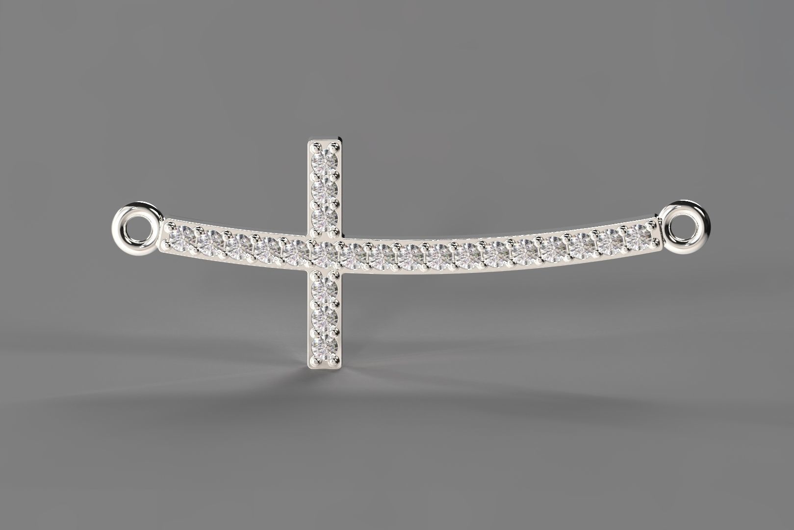  Curved Cross With Gems Pendant Necklace 3D print model_4
