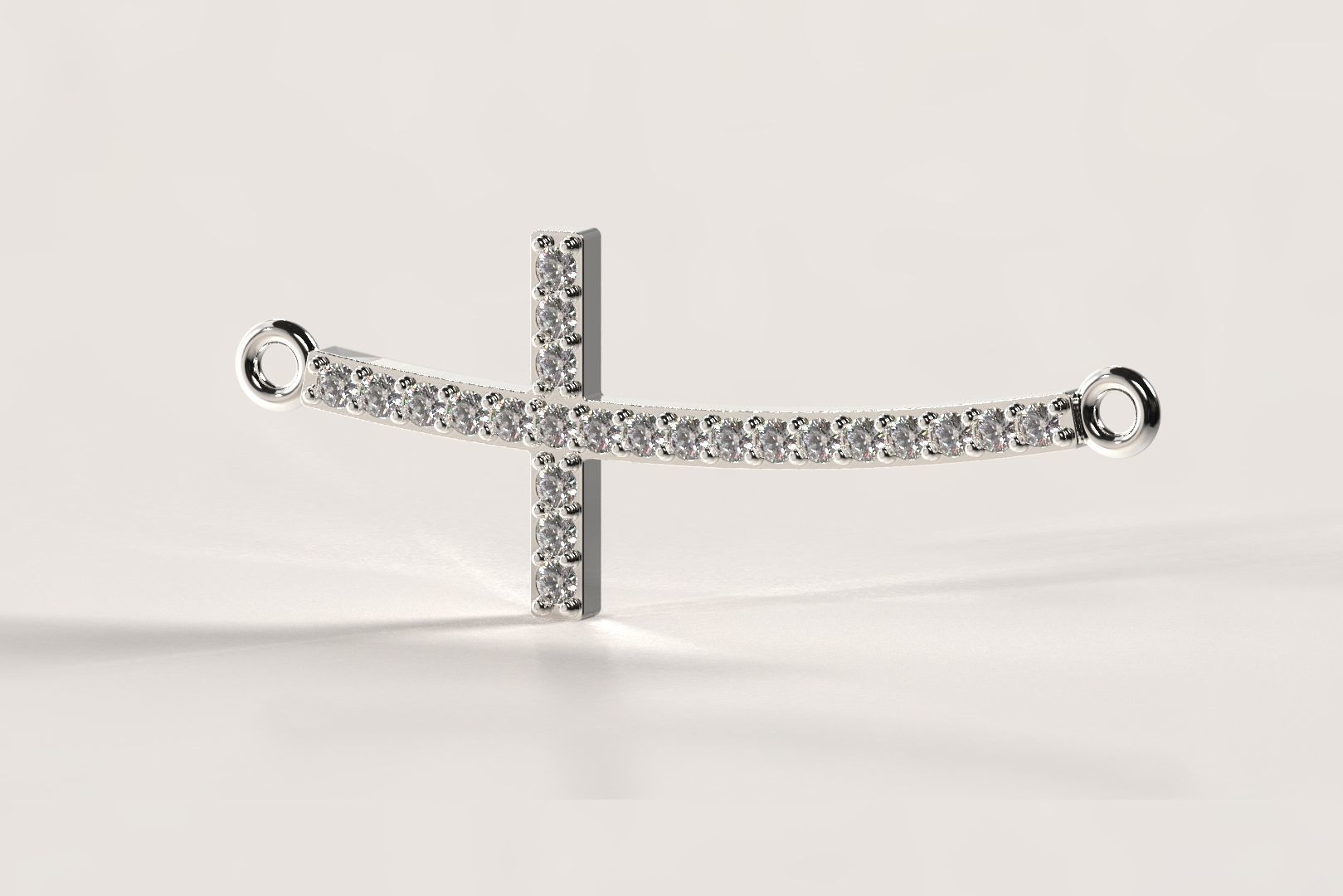  Curved Cross With Gems Pendant Necklace 3D print model_6